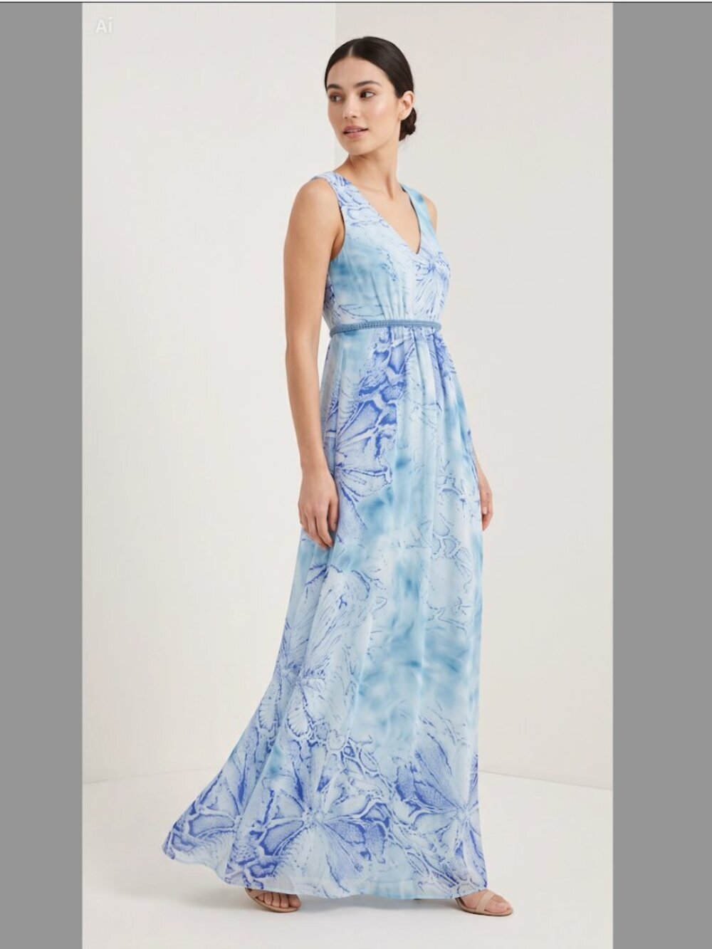 Sky Blue Watercolor Floral Maxi‎ Dress – Empire Waist